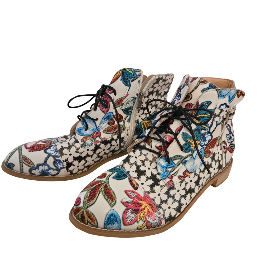 Kansas Dalia Potent Floral Lace-Up Ankle Boots Eu 42 / Us 11